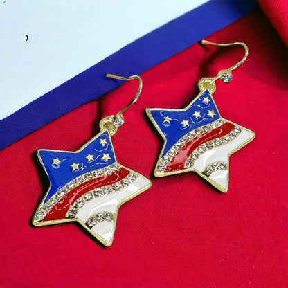 Patriotic Star Dangle Earrings - Stars & Stripes Design
