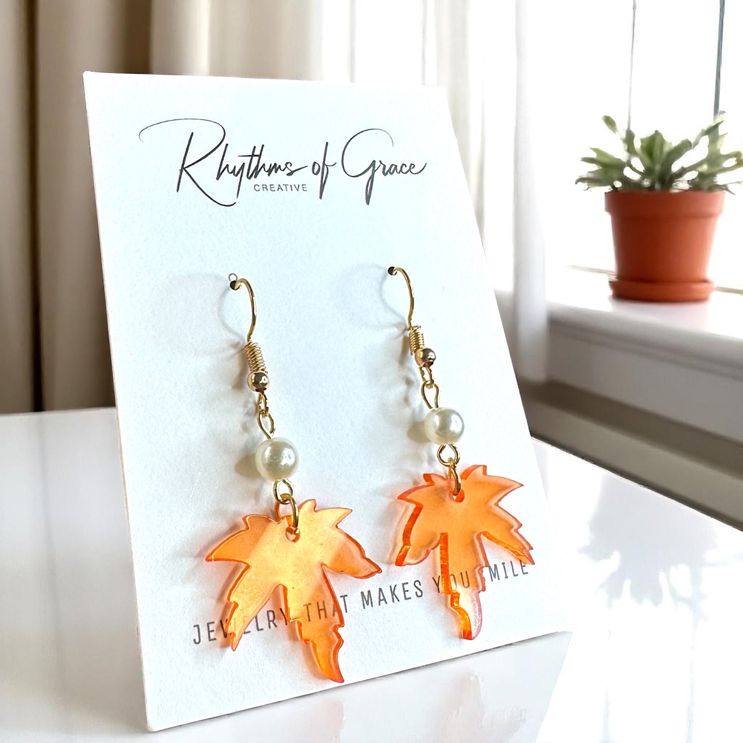 Autumn Enchantment Earrings: Handmade Maple Leaf Drops with Faux Pearls! - Rhythms of Grace Creative