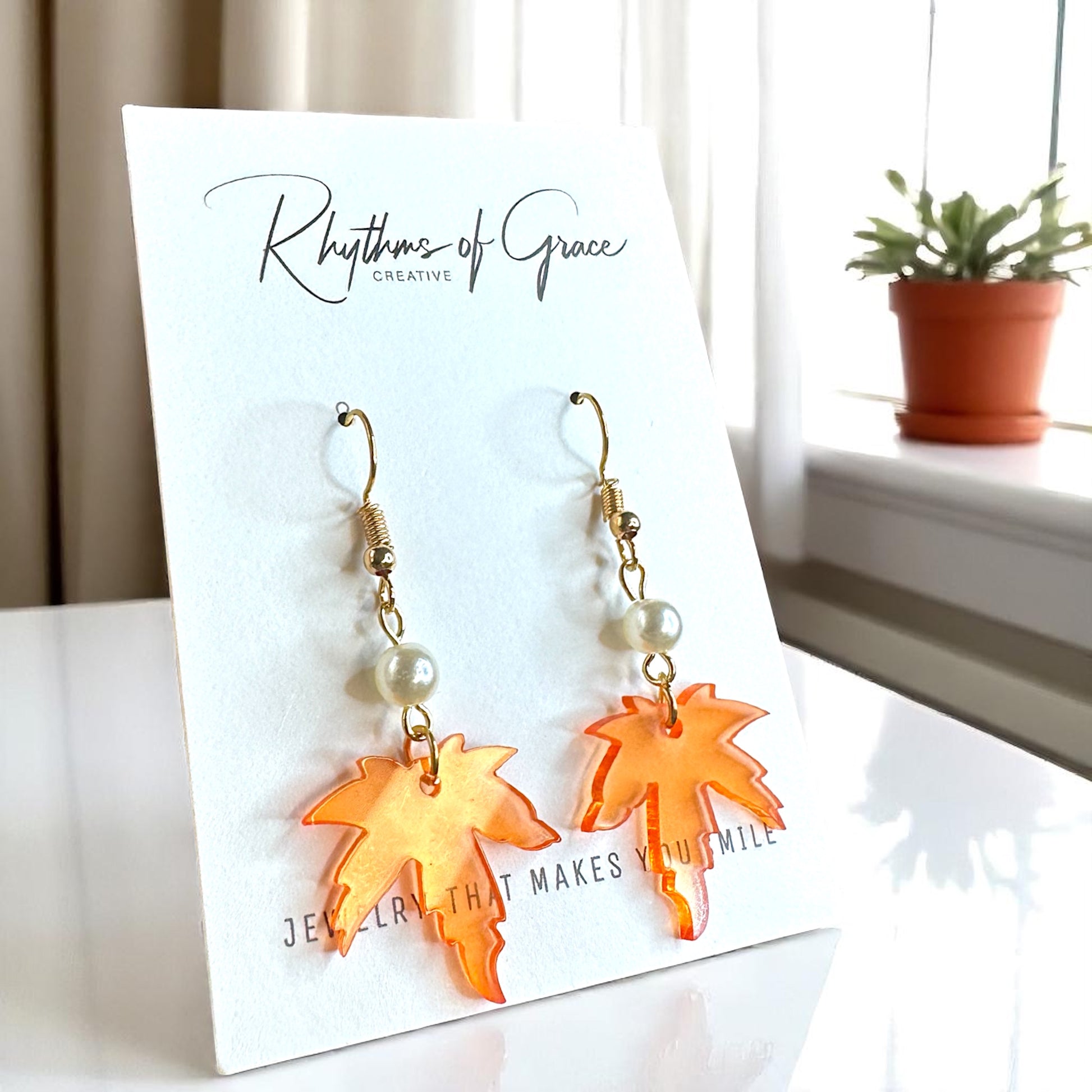 Autumn Enchantment Earrings: Handmade Maple Leaf Drops with Faux Pearls! - Rhythms of Grace Creative