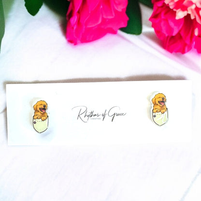 Adorable Golden Retriever Puppy Stud Earrings