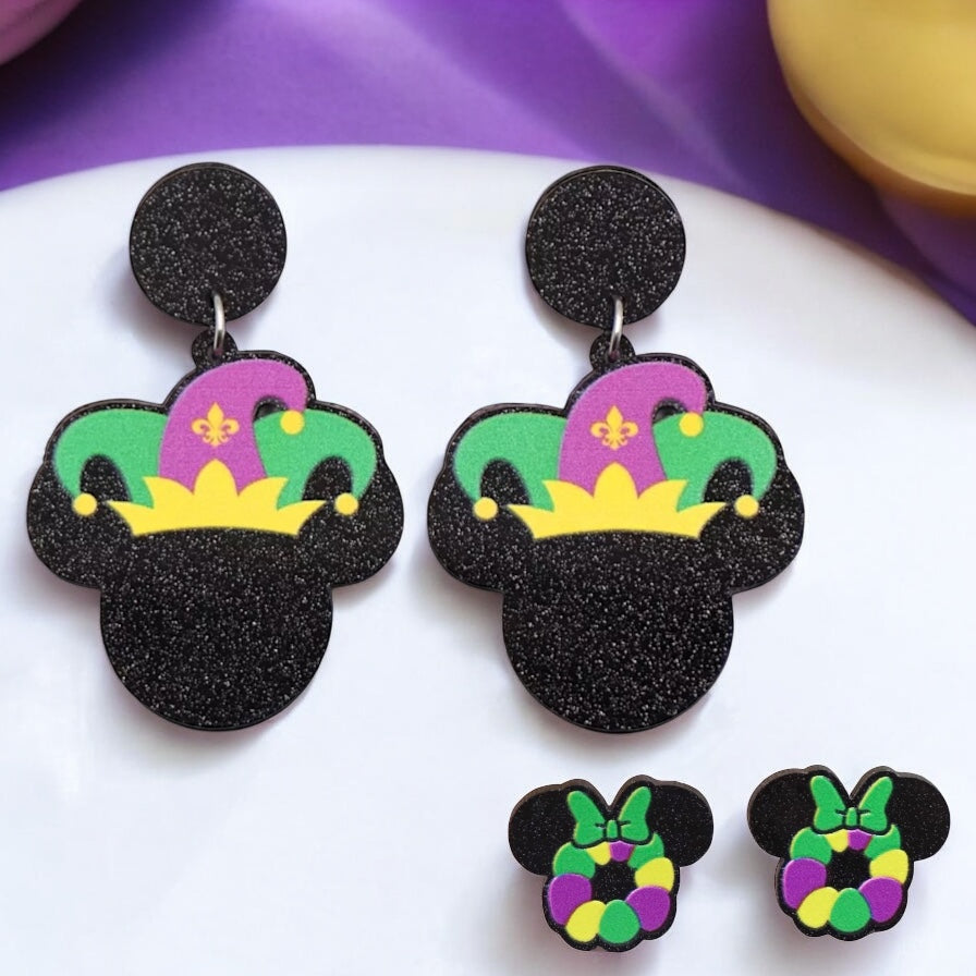 Mardi Gras Earrings - Handmade Jewelry, Mouse Ears, Handmade Earrings, Mardi Gras Jewelry, Mouse Earrings, Purple Green Gold, New Orleans - Rhythms of Grace Creative