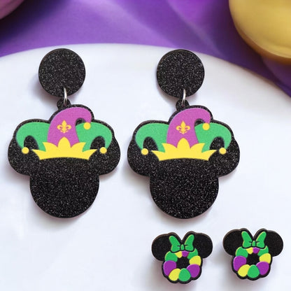 Mardi Gras Earrings - Handmade Jewelry, Mouse Ears, Handmade Earrings, Mardi Gras Jewelry, Mouse Earrings, Purple Green Gold, New Orleans - Rhythms of Grace Creative