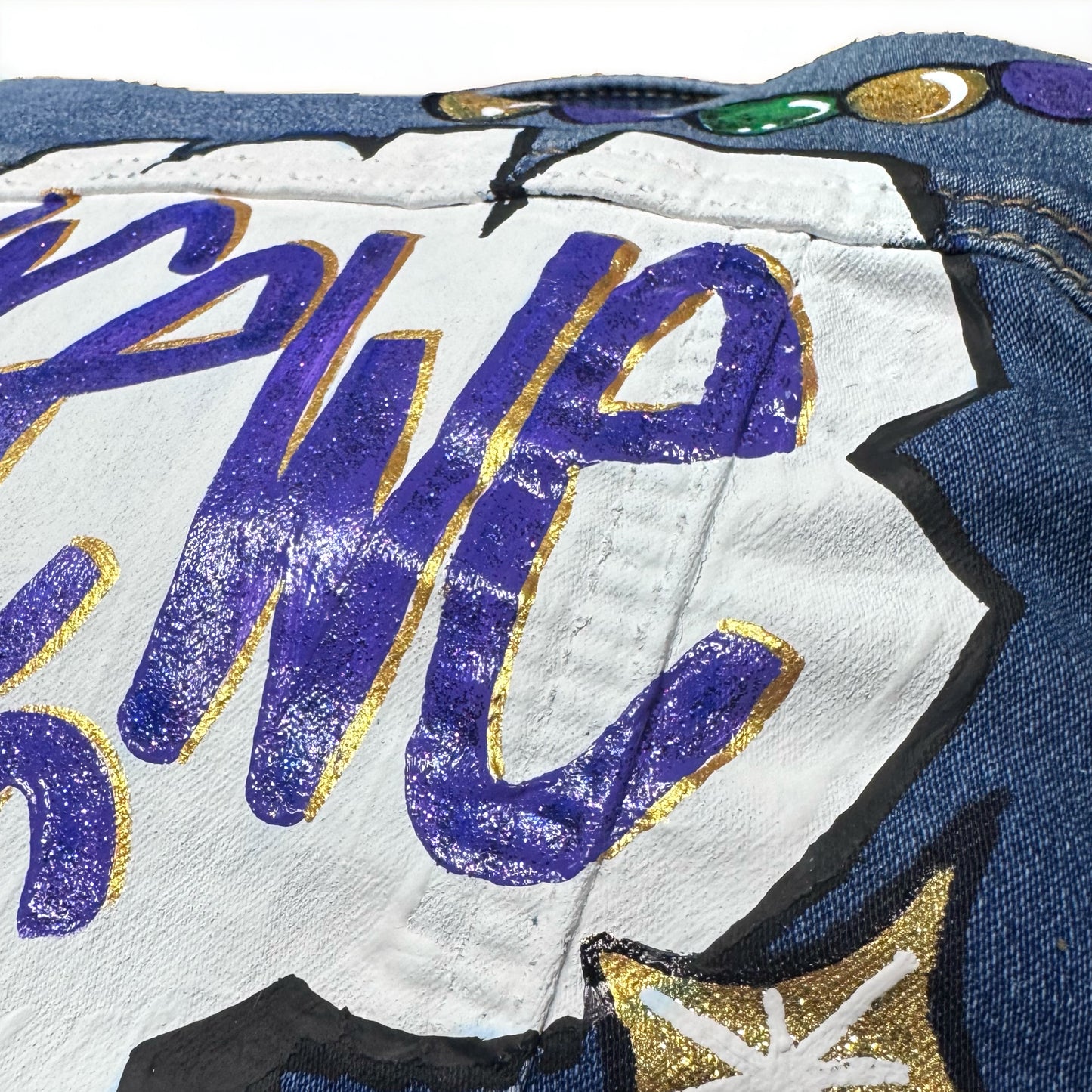 Hand-Painted Mardi Gras Jean Jacket - "Krewe of Cute" (Toddler 3T)