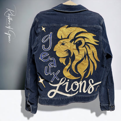 Hand Painted Jacket: “Geaux Lions” I Ladies Size Small Petite
