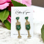 Sparkle & Sip: Wine Glass Earrings - Pink & Green Glam 🍷