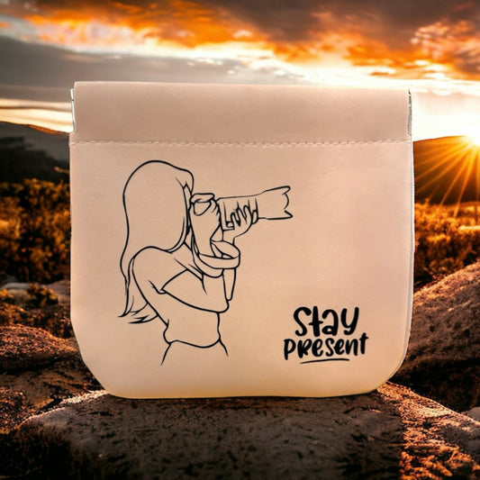 Pale Pink Soft Faux Leather Coin Purse “Stay Present” - Brand New, Photography