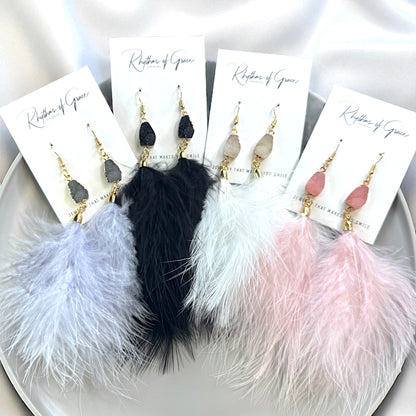 "Feathered Dreams" Druzy Dangle Earrings – Embrace Your Boho Sparkle!