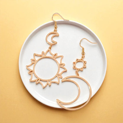 Celestial Magic - Mismatched Sun & Moon Dangle Earrings
