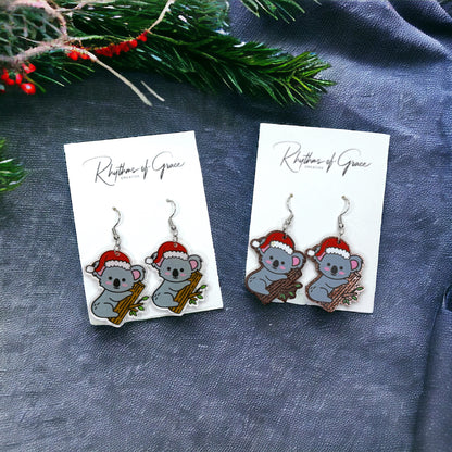 Festive Fun: Adorable Koala Santa Earrings to Brighten Your Holidays! Christmas