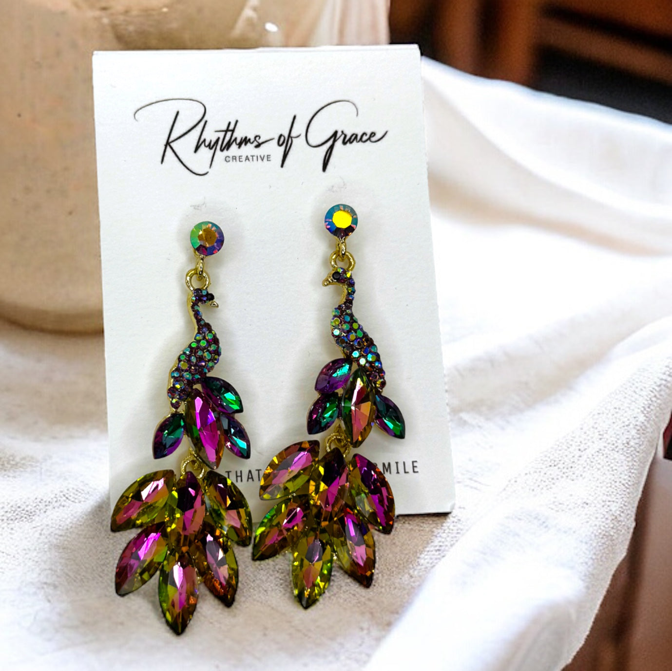 Radiant Peacock Glam Earrings – Feather Your Style with Sparkle!