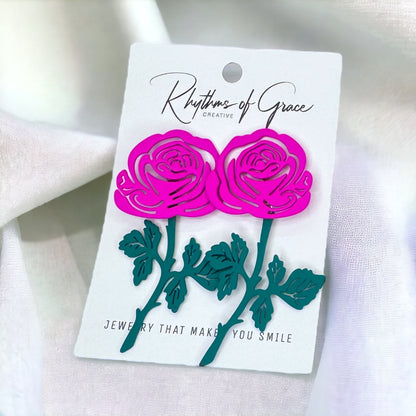 Blossom Into Boldness: Hot Pink Flower Earrings!