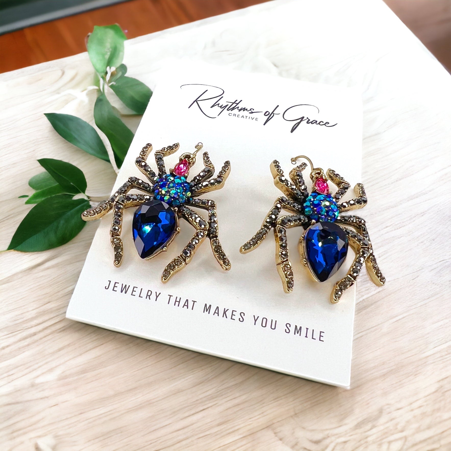 Spider Earrings - Halloween Earrings, Spider Accessories, Halloween Costume, Black Widow, Jeweled Spider - Rhythms of Grace Creative