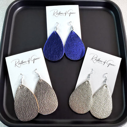 Sparkle & Shine: Metallic Teardrop Faux Leather Earrings! 🌟
