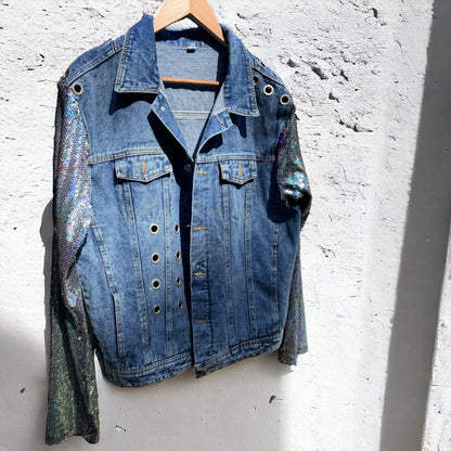 Eras Tour Ready: Dazzling Upcycled Se7en Jacket with Chic Design! Oversized Medium