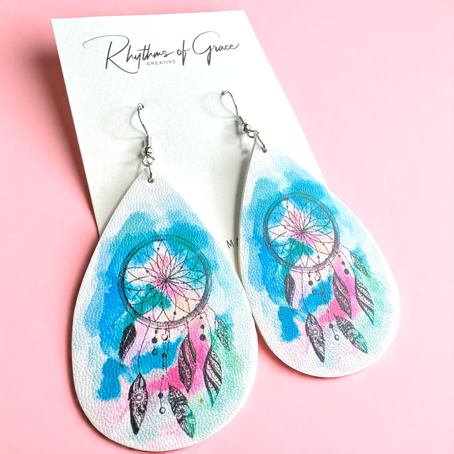 Whimsical Dreamcatcher Teardrop Dangle Earrings