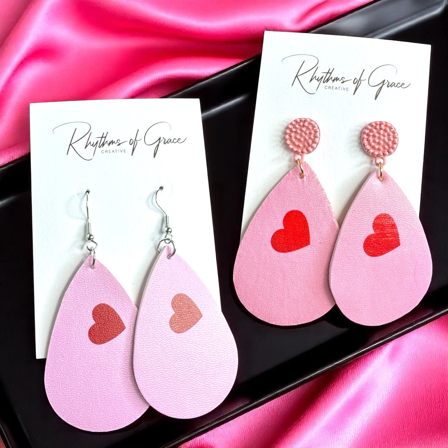 Teardrop Faux Leather Heart Earrings – Two Stunning Styles