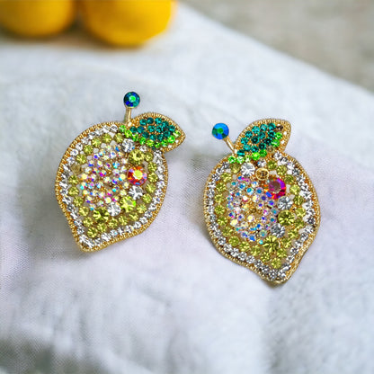 Zesty Lemon Rhinestone Earrings - Sparkle with Sunshine! 🍋