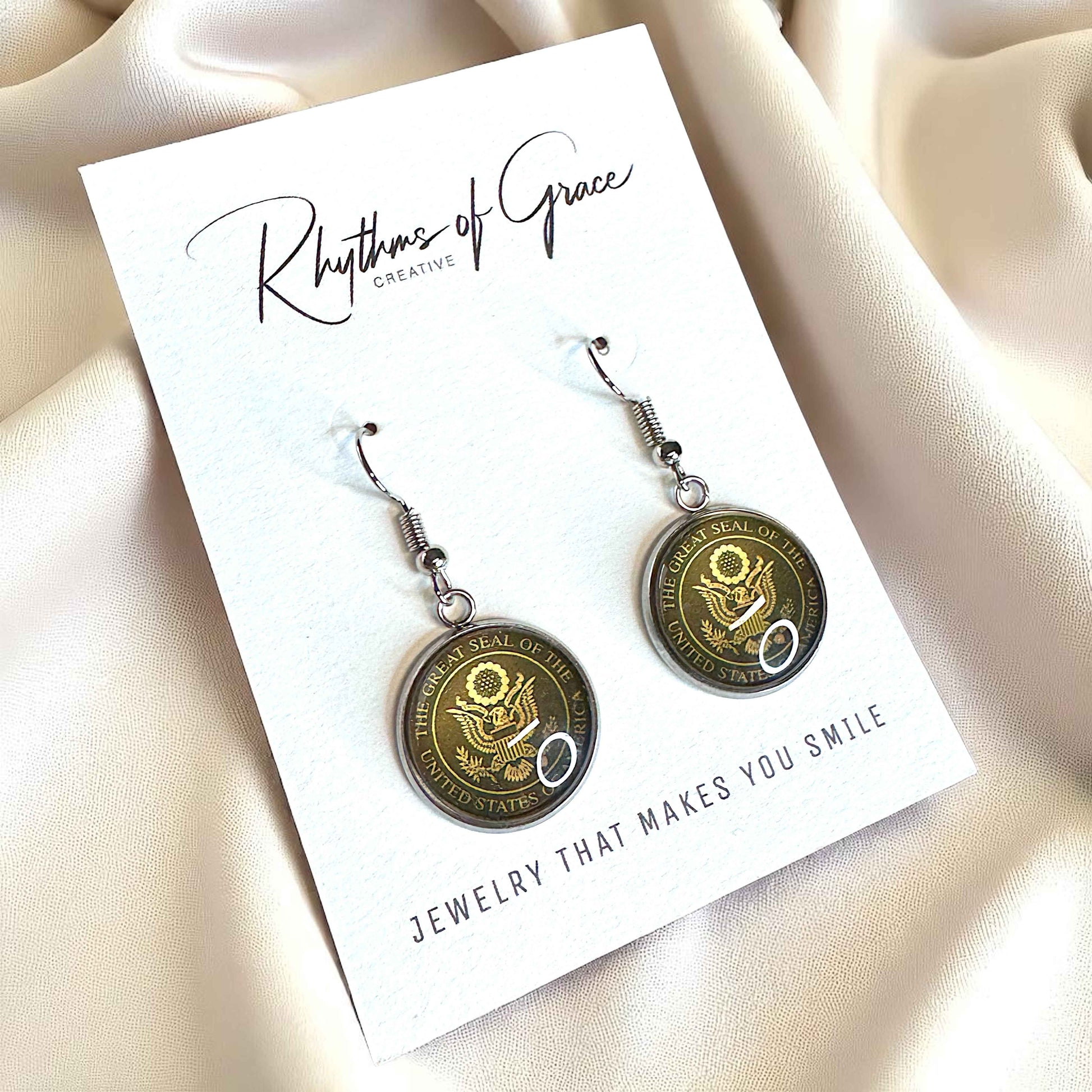 United States Earrings - Handmade America Seal Cabochon Earrings