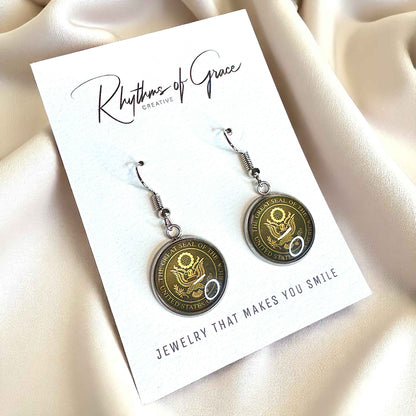 United States Earrings - Handmade America Seal Cabochon Earrings