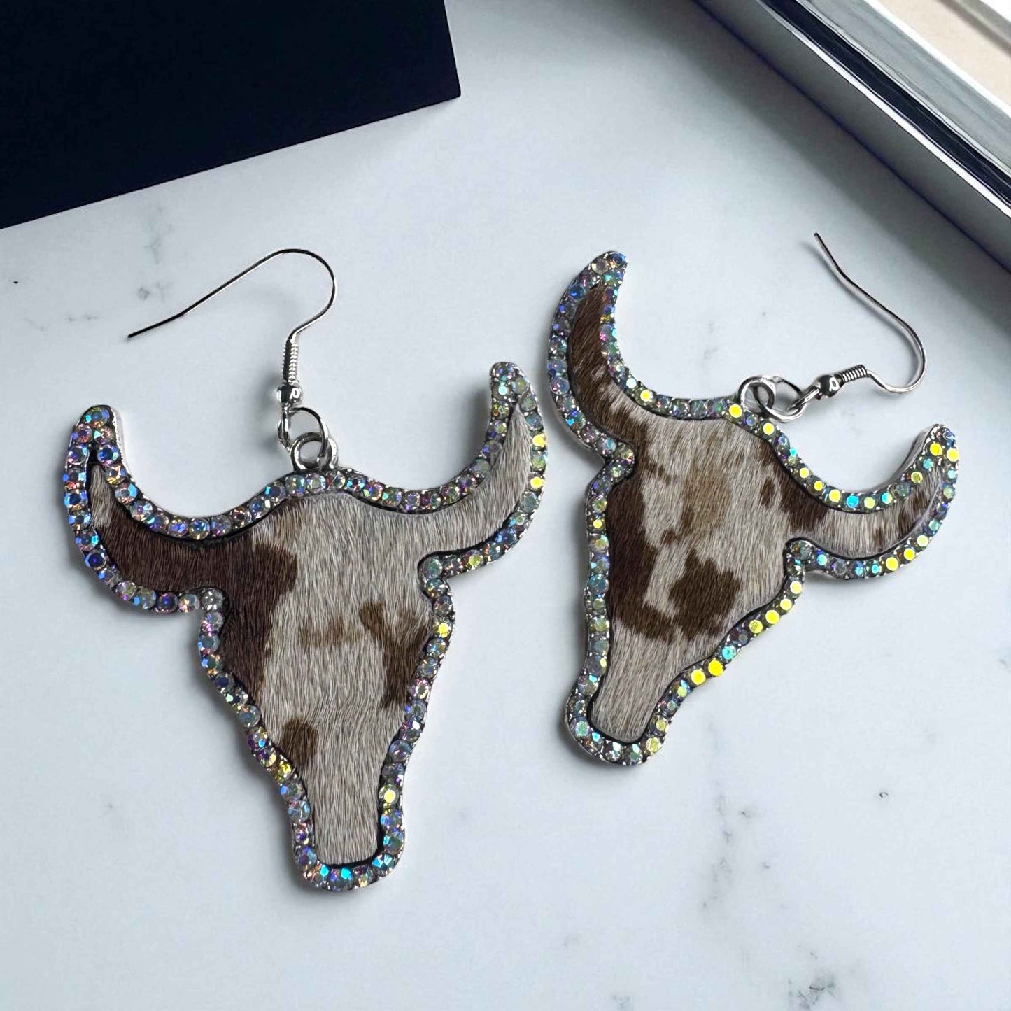 Giddy Up Glam: Rhinestone Longhorn Dangle Earrings