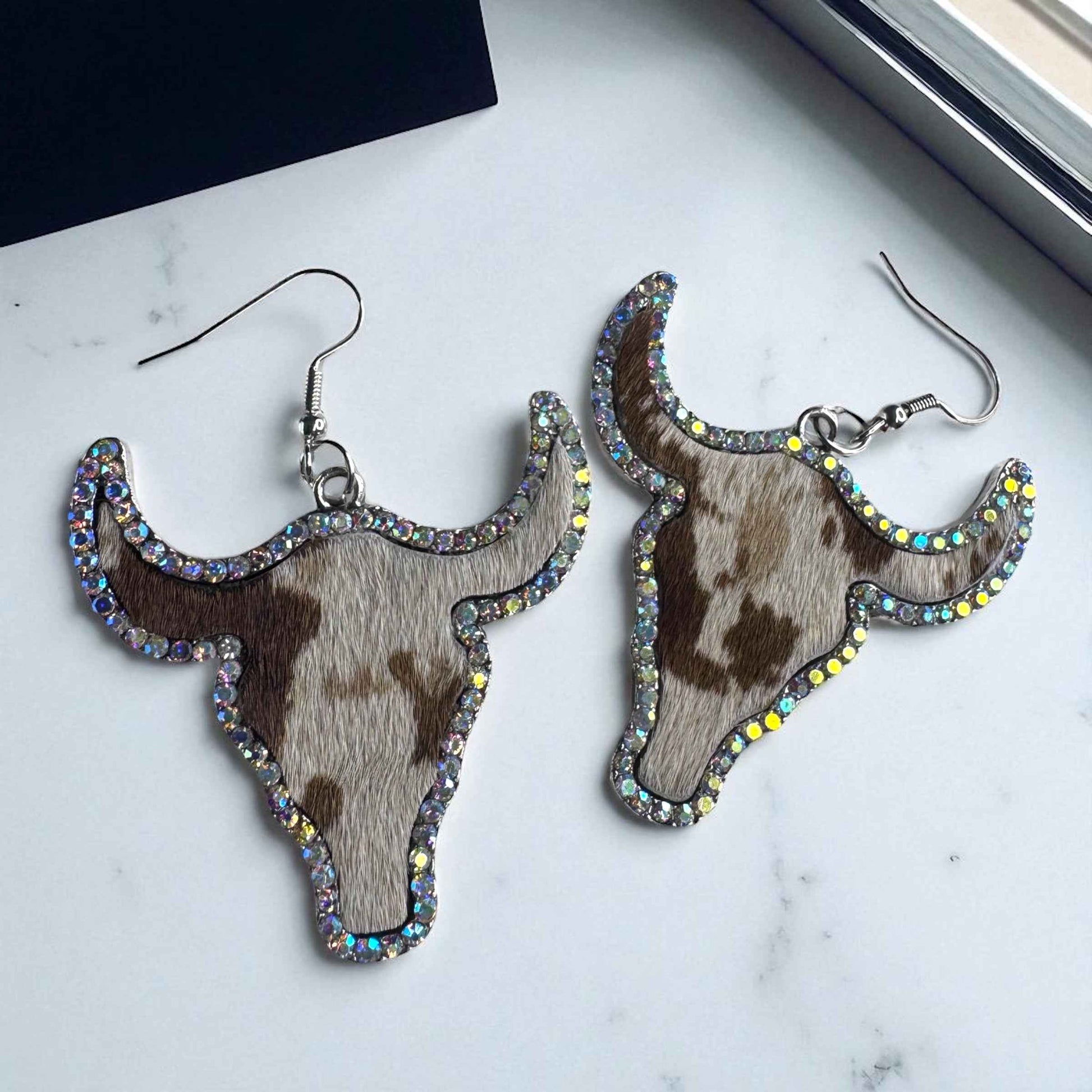 Giddy Up Glam: Rhinestone Longhorn Dangle Earrings