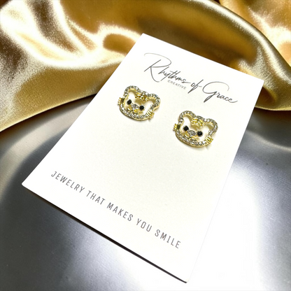Roar in Style: Rhinestone Tiger Stud Earrings