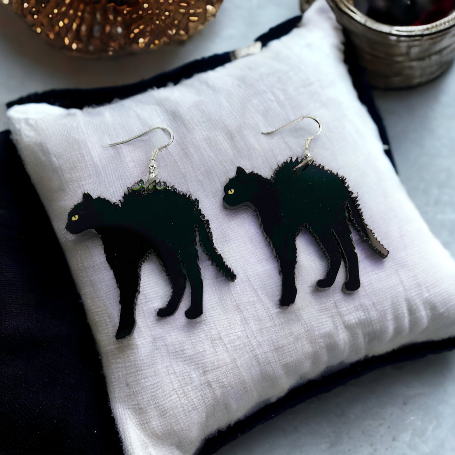 Black Cat Earrings - Halloween Earrings, Superstition, Cat Jewelry, Black Cat - Rhythms of Grace Creative