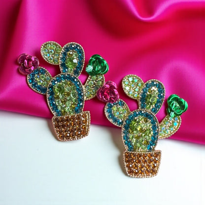 Bloom Boldly with These Rhinestone Cactus Earrings!🌵