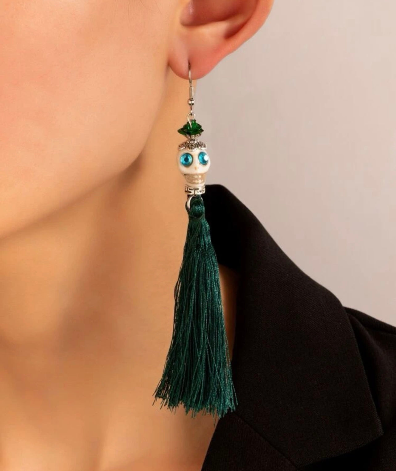 Skull Earrings - Halloween Jewelry, Skull Tassel, Halloween Accessories, Trick or Treat, Halloween Costume - Rhythms of Grace Creative