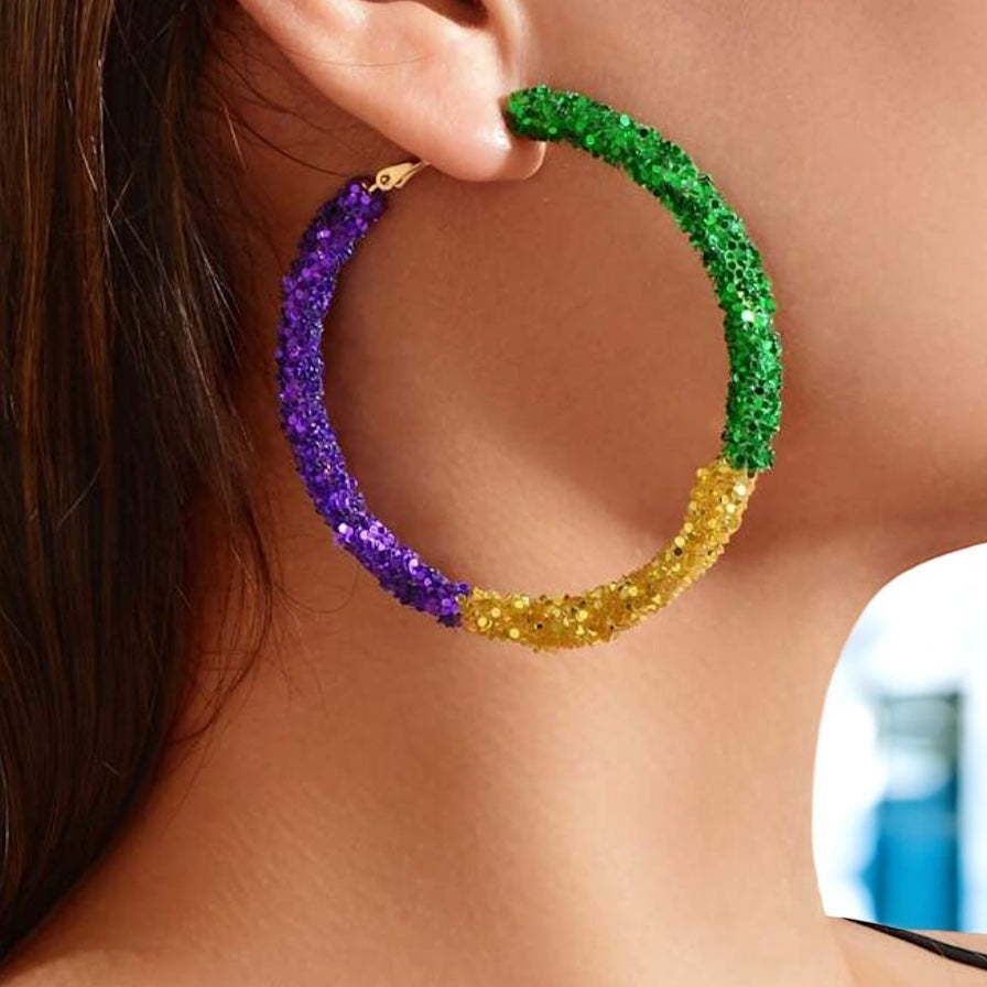 Sparkle & Celebrate: Mardi Gras Glitter Hoops for Your Festive Flair!