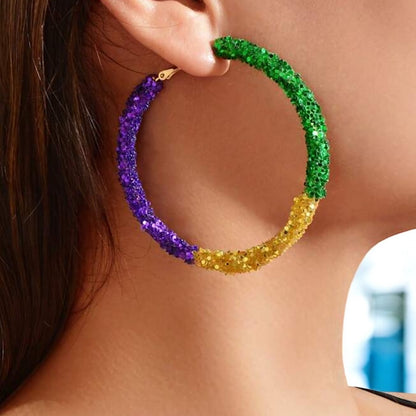 Sparkle & Celebrate: Mardi Gras Glitter Hoops for Your Festive Flair!
