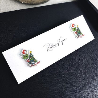 Grinchy Glam: Christmas Stud Earrings!🎄