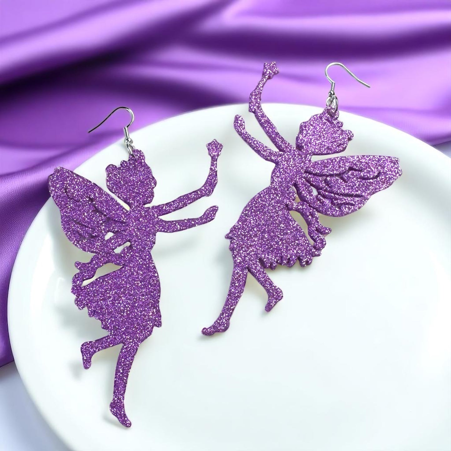 Sparkle into Magic: Glitter Purple Fairy Dangle Earrings ✨