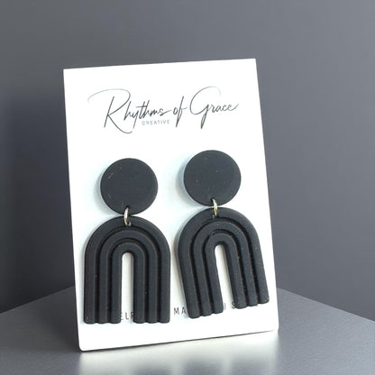 Elegant Black Drop Earrings – Handmade Polymer Clay & Stainless Steel Magic!