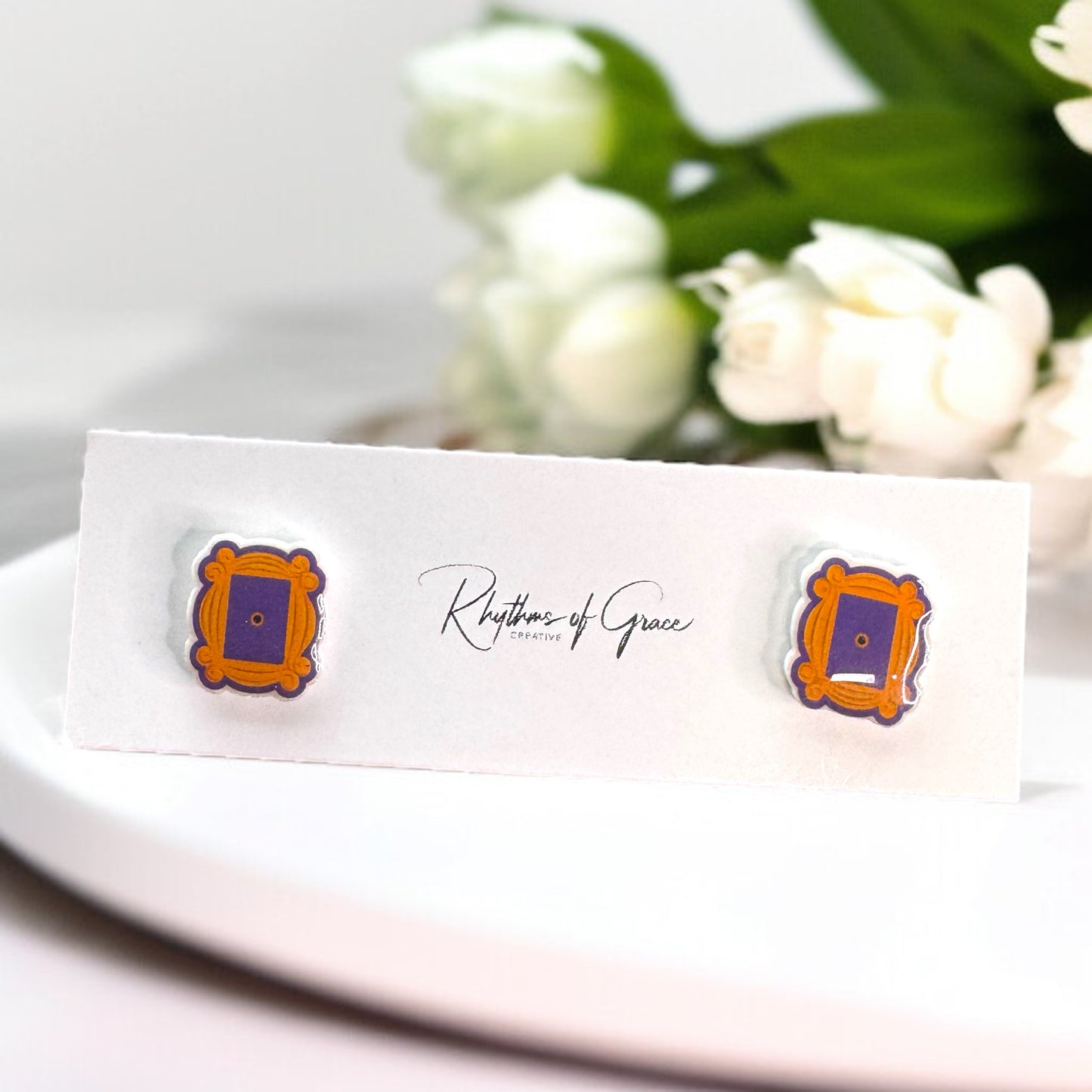 Central Perk Chic: FRIENDS-Themed Stud Earrings in Three Fun Colors!