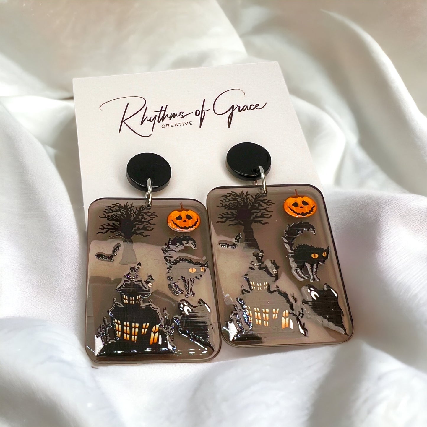 Halloween Earrings - Halloween Jewelry, Haunted House, Halloween Accessories, Trick or Treat, Halloween Costume - Rhythms of Grace Creative