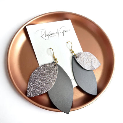 Spark Up Your Style: Chic Black Layered Leather Earrings - Gold or Silver Accent!