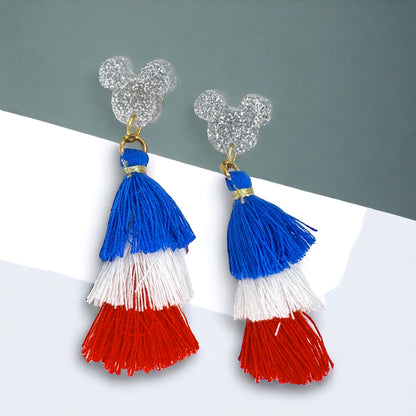 Sparkling Patriotic Mouse Ears Dangle Tassel Earrings for a Festive Look