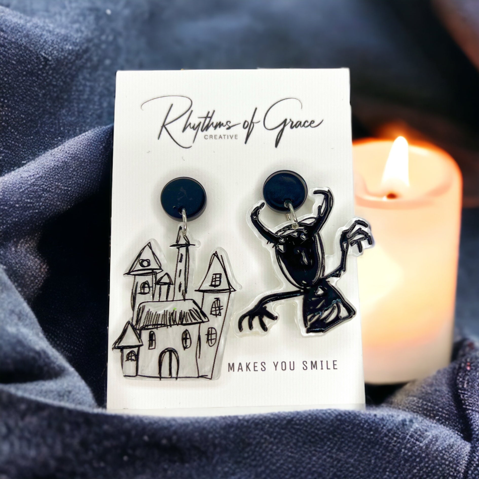 Halloween Earrings - Haunted House, Halloween Accessories , Ghost Earrings, Monster Earrings - Rhythms of Grace Creative