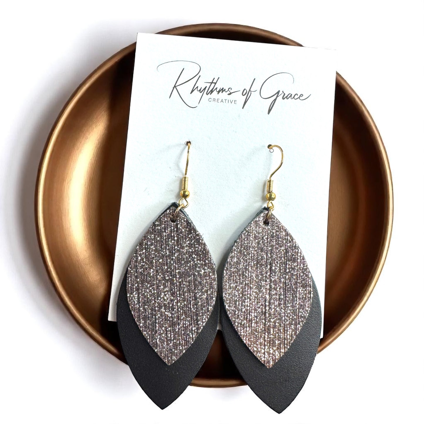 Spark Up Your Style: Chic Black Layered Leather Earrings - Gold or Silver Accent!