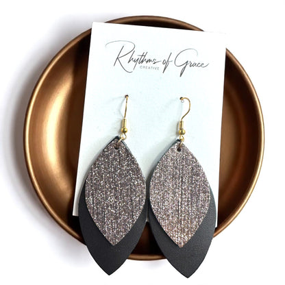 Spark Up Your Style: Chic Black Layered Leather Earrings - Gold or Silver Accent!