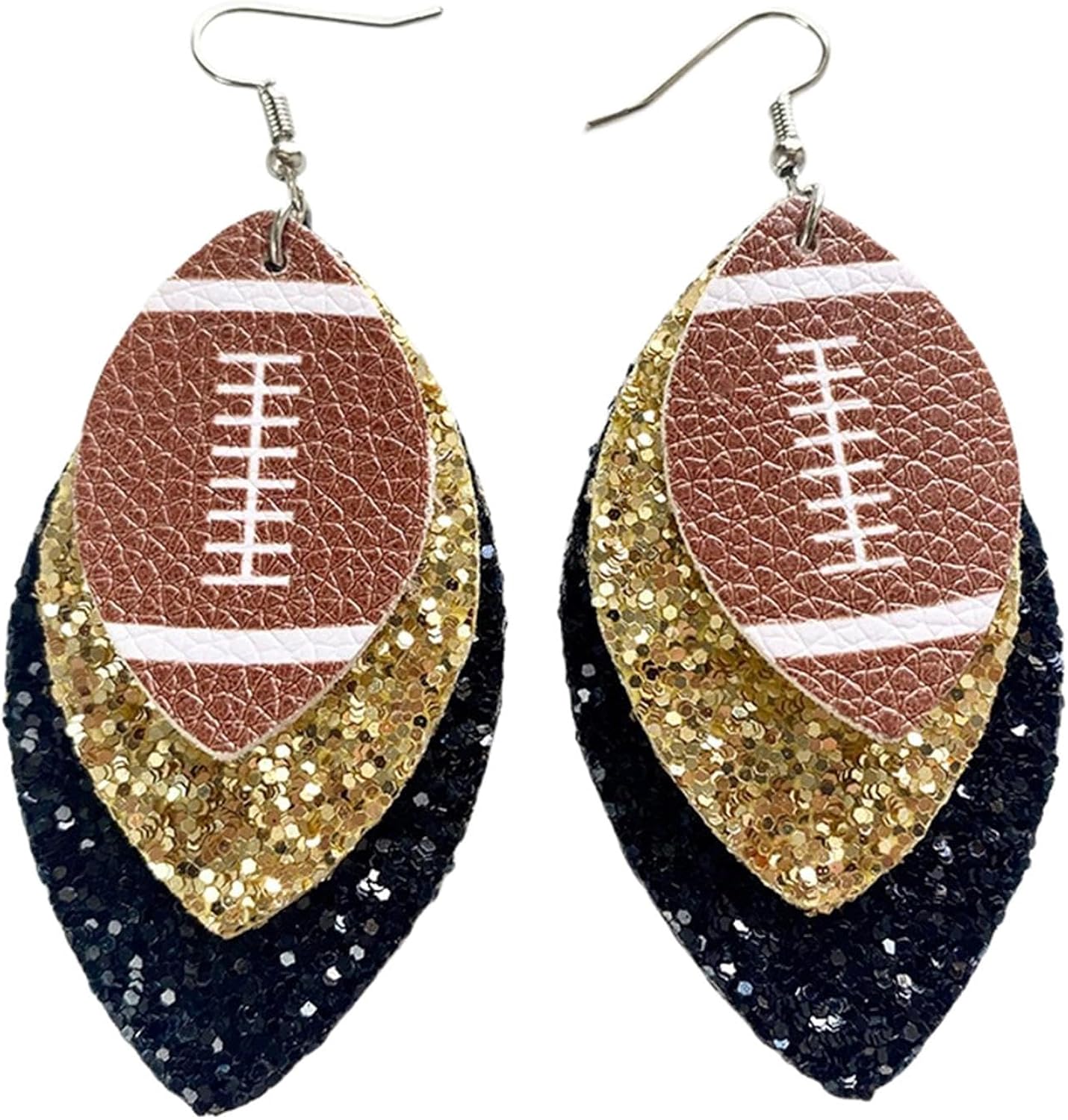 Game Day Glam: Black and Gold Glitter Football Earrings for the Ultimate Fan!