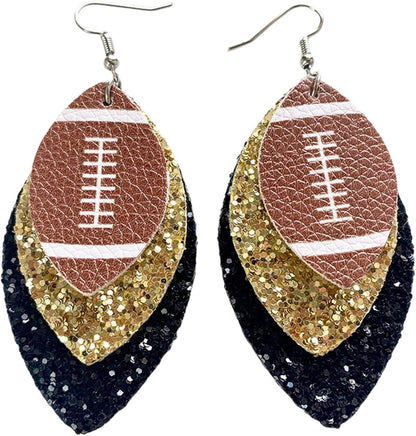 Game Day Glam: Black and Gold Glitter Football Earrings for the Ultimate Fan!
