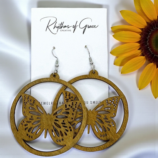 Graceful & Whimsical Butterfly Earrings – Handmade Wooden Statement Earrings
