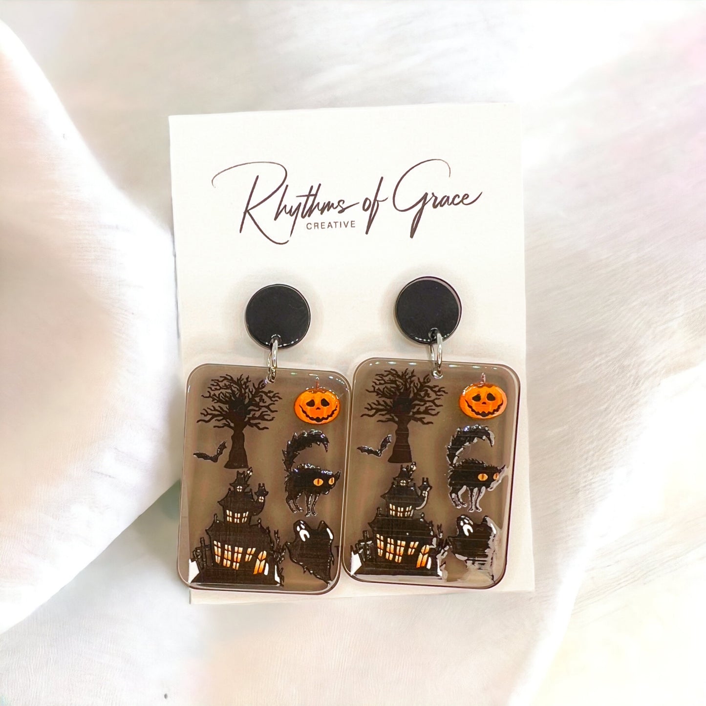 Halloween Earrings - Halloween Jewelry, Haunted House, Halloween Accessories, Trick or Treat, Halloween Costume - Rhythms of Grace Creative