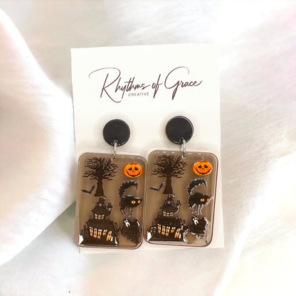 Halloween Earrings - Halloween Jewelry, Haunted House, Halloween Accessories, Trick or Treat, Halloween Costume - Rhythms of Grace Creative