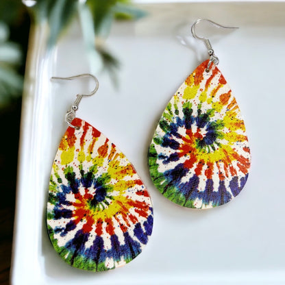 Vibrant Tie Dyed Teardrop Dangle Earrings: Boho Chic Rainbow Style! - Rhythms of Grace Creative