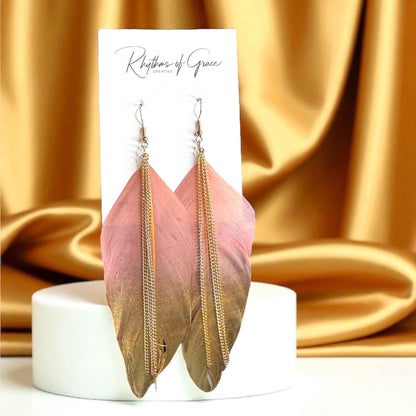 Gold Dipped Feather Earrings: Dance Into the Festivity!