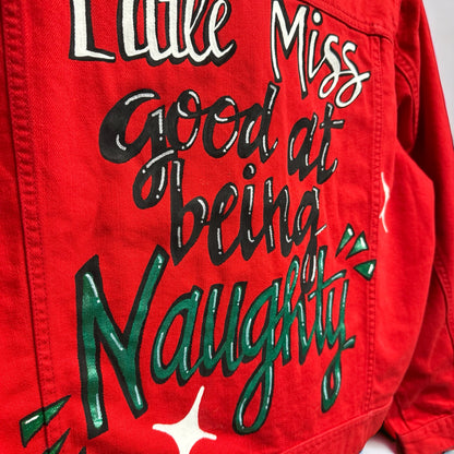 Hand Painted Jean Jacket: “Little Miss Good At Being Naughty”