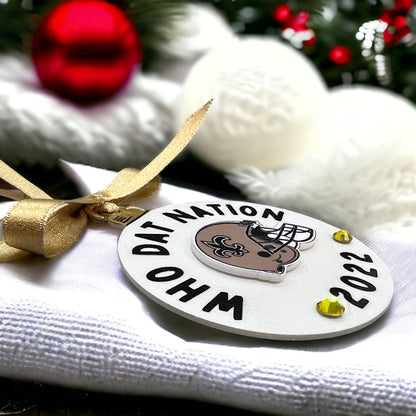 Who Dat Nation 2024 Christmas Ornament - Handmade Saints Fan Gift, New Orleans Decor, Black and Gold Holiday Keepsake